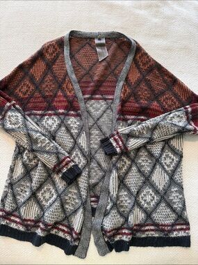 Moon Collection Open-Front Geometric Knit Cardigan - Rust, Navy, Cream, Burgundy
